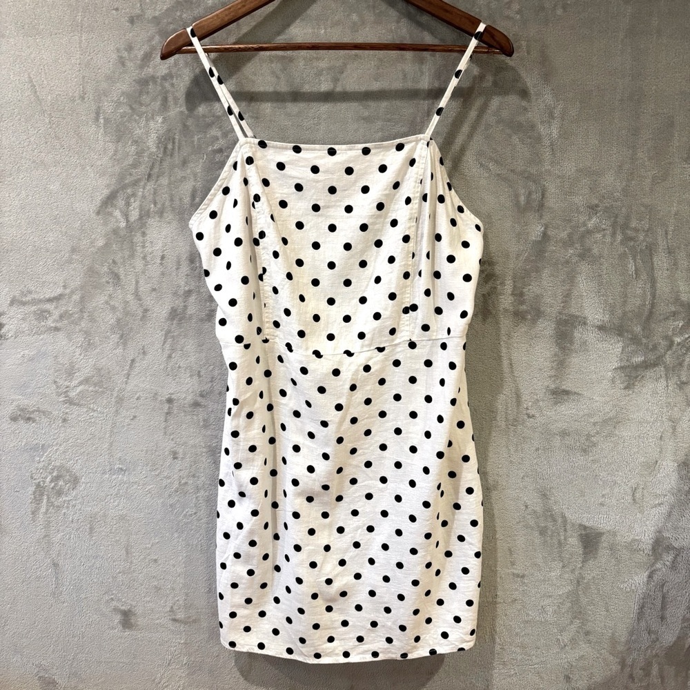 Linen BP. Polka Dot Dress Sz L Classic Preppy Cottagecore Summer Beach Picnic